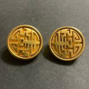 Vintage Don Caster signed gold medallion clip earrings